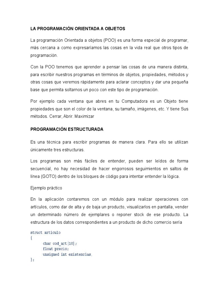 LA PROGRAMACIÓN ORIENTADA A OBJETOS Programación de