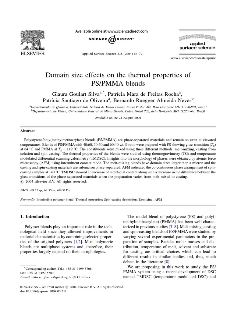 Domain Size Effects On The Thermal Properties of PS/PMMA Blends | PDF ...