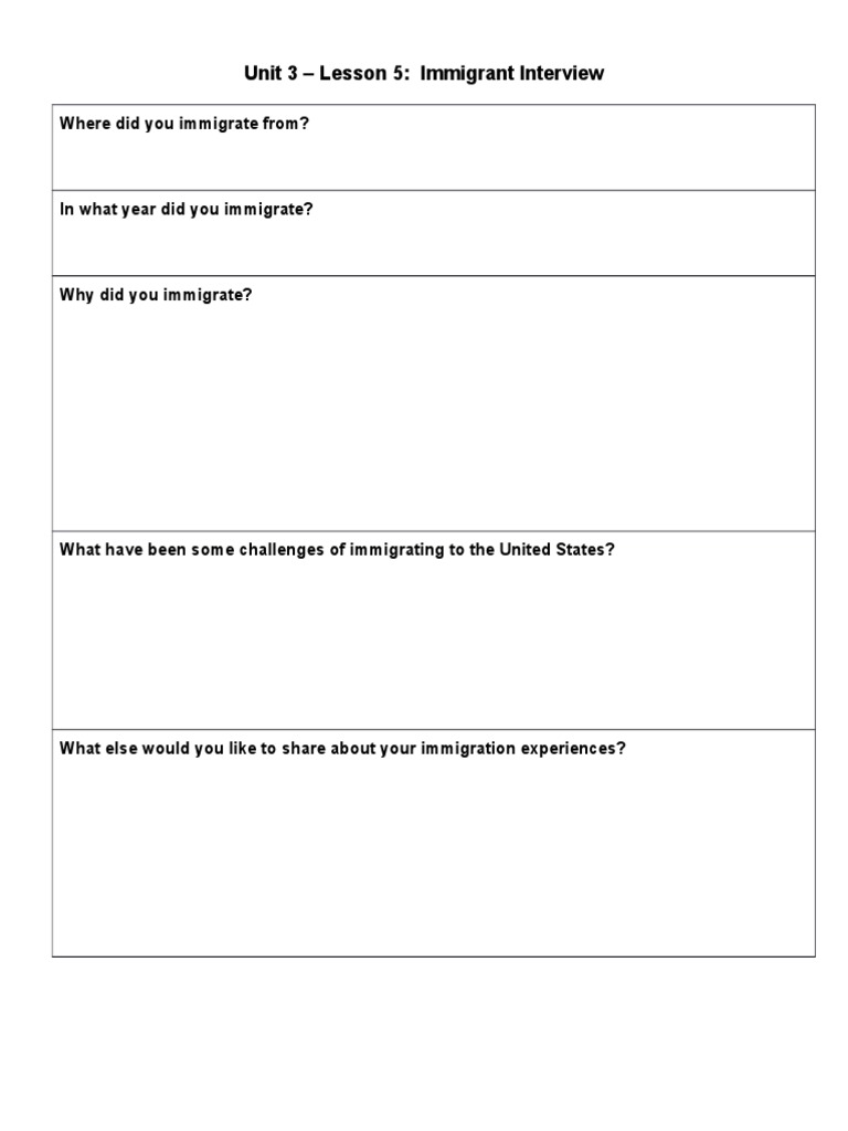 Immigrant Experience Interview Questions | PDF | Self-Improvement