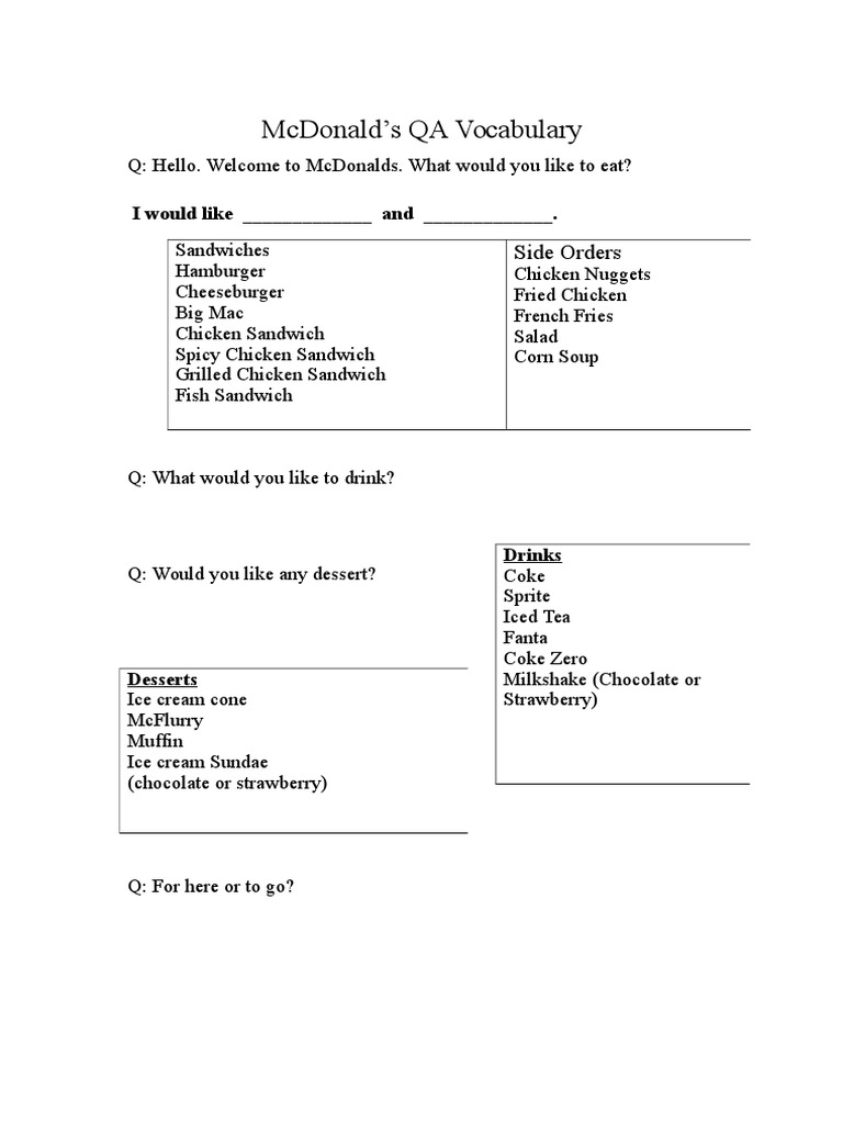 McDonalds Worksheet | PDF