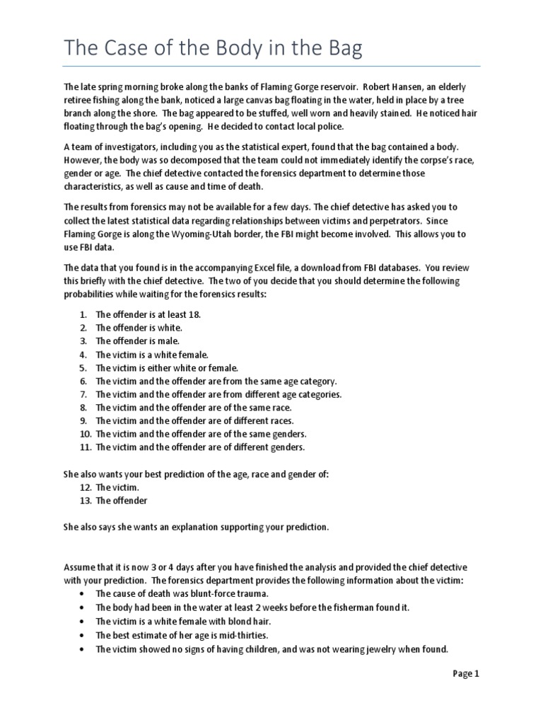 Body in The Bag Case Study 4 PDF Federal Bureau Of Investigation