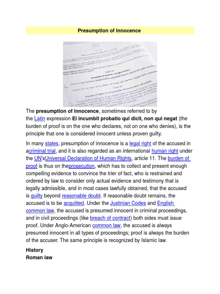 Understanding the Presumption of Innocence | PDF | Presumption Of ...