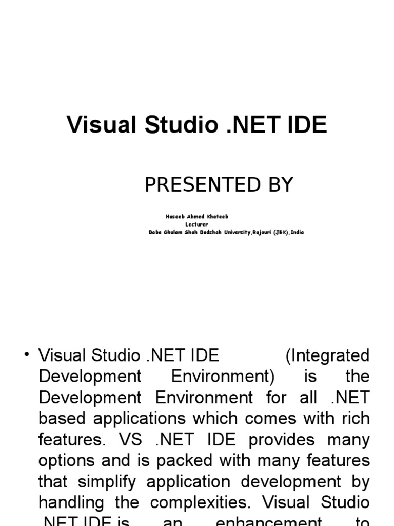 IDE (Integrated Development Environment) by HASEEB AHMED KHATEEB PDF Microsoft Visual Studio
