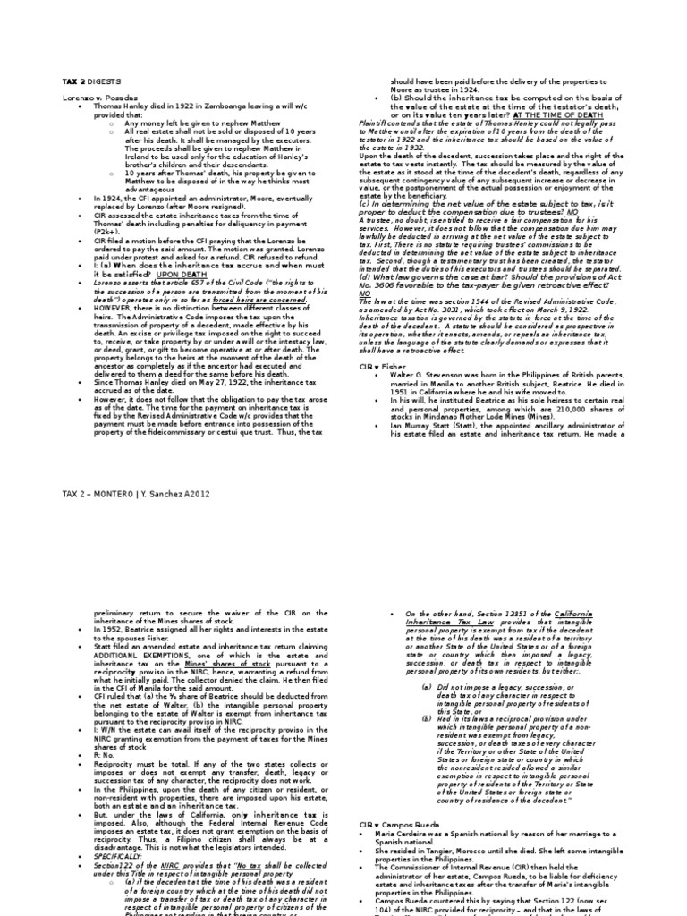 Inheritance Tax Cases Summary | PDF | Estate Tax In The United States ...