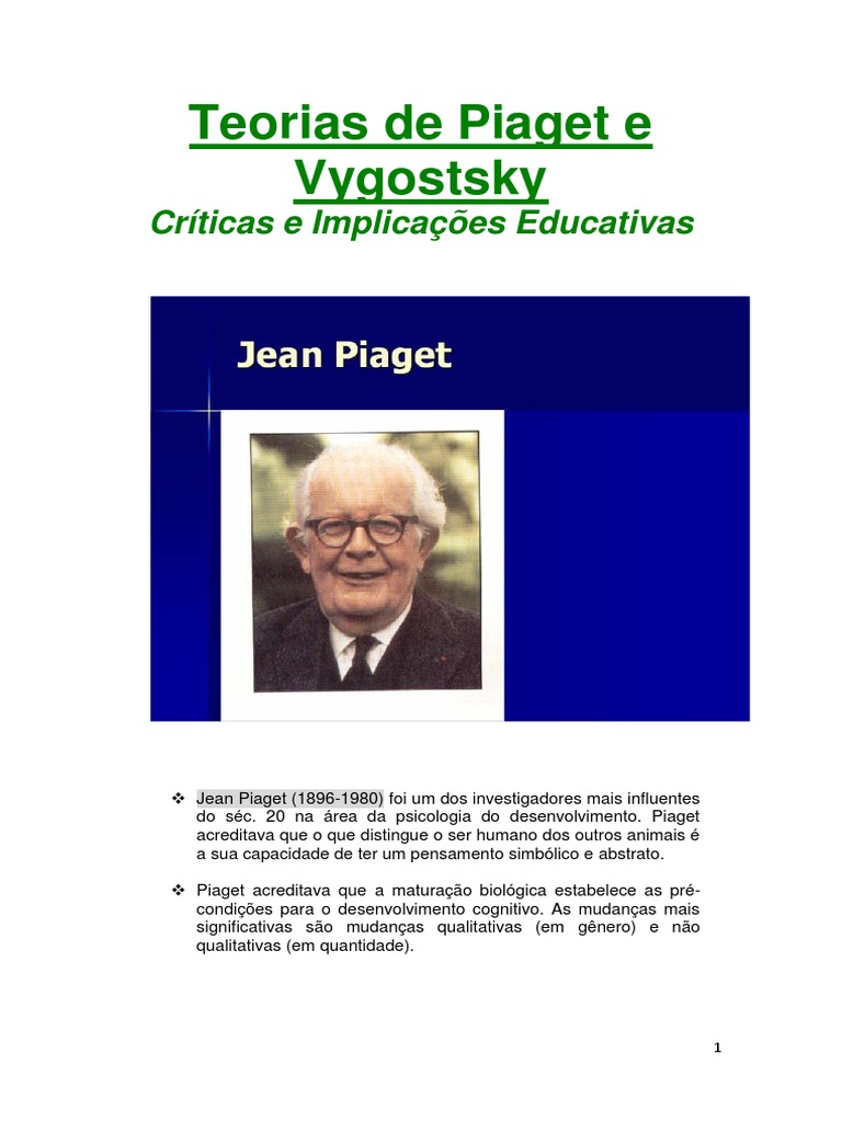 Teorias de Piaget e Vygotsky PDF | PDF