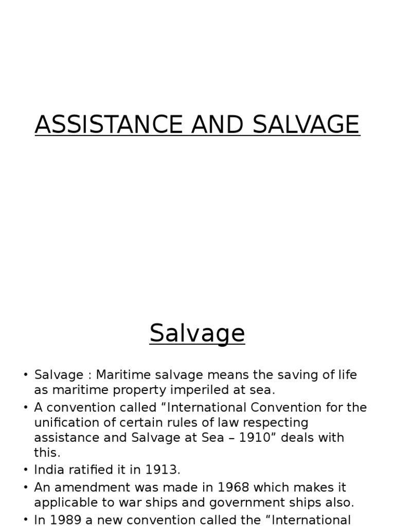 Assistance and Salvage PDF Marine Salvage Admiralty Law