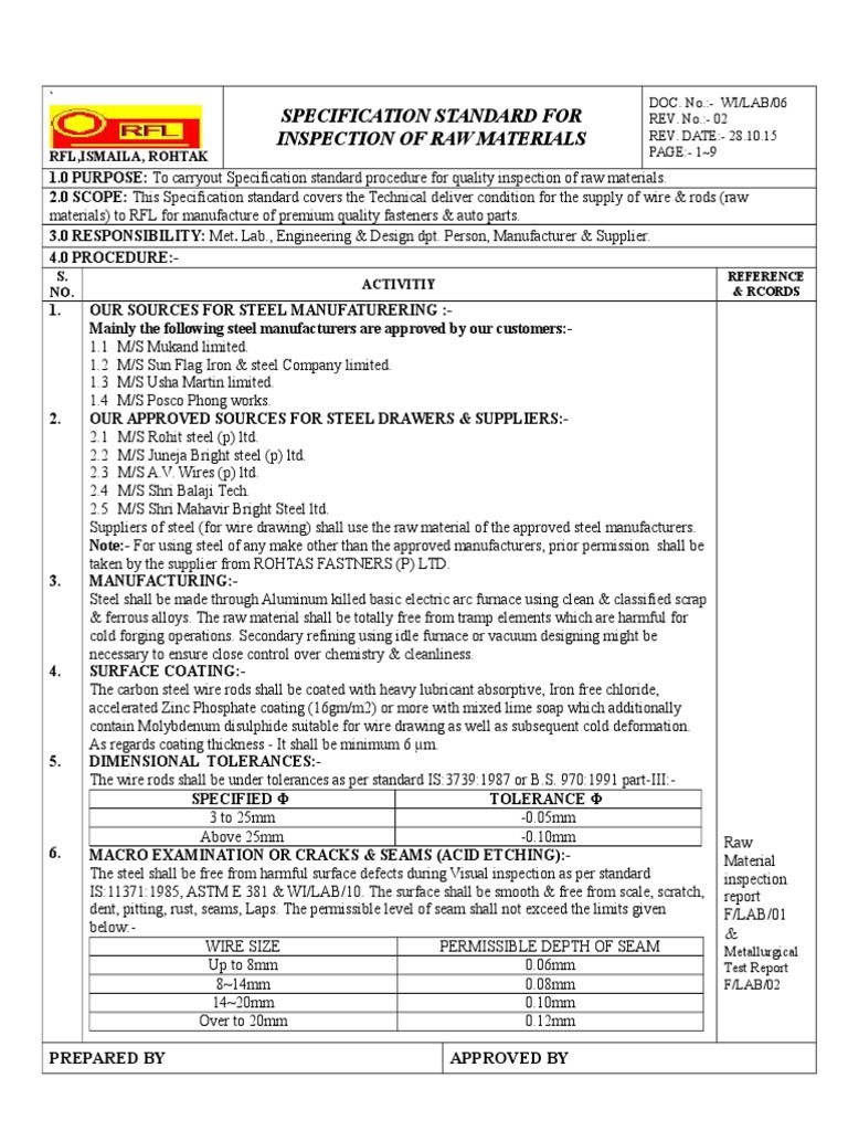 06 Spec. Std Raw Material