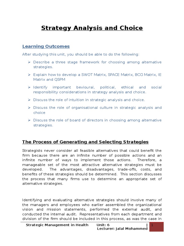 Strategy Analysis and Choice | PDF | Strategic Management | Swot Analysis