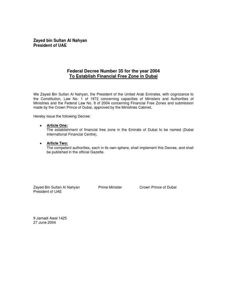 Federal Decree No 35 For The Year 2004 English | PDF