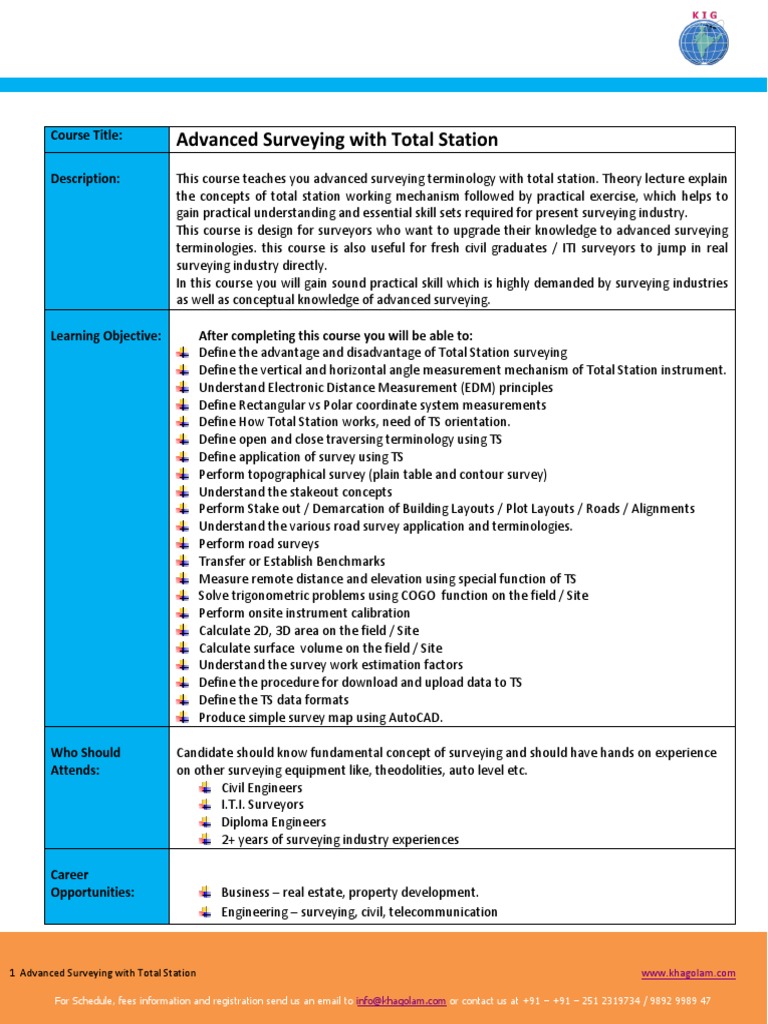 Advanced Total Station Surveying Course | PDF | Surveying | Science