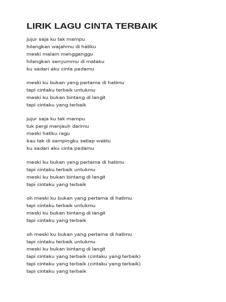 Lirik Lagu Cinta Terbaik