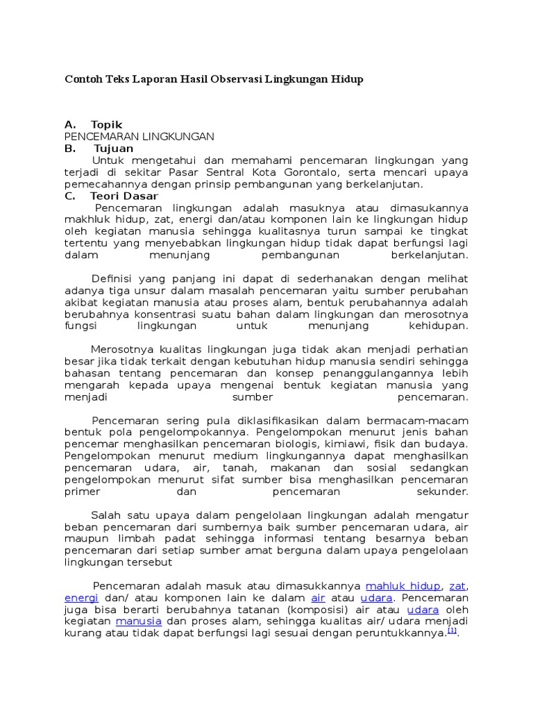 Contoh Teks Laporan Hasil Observasi Lingkungan Hidup Pdf