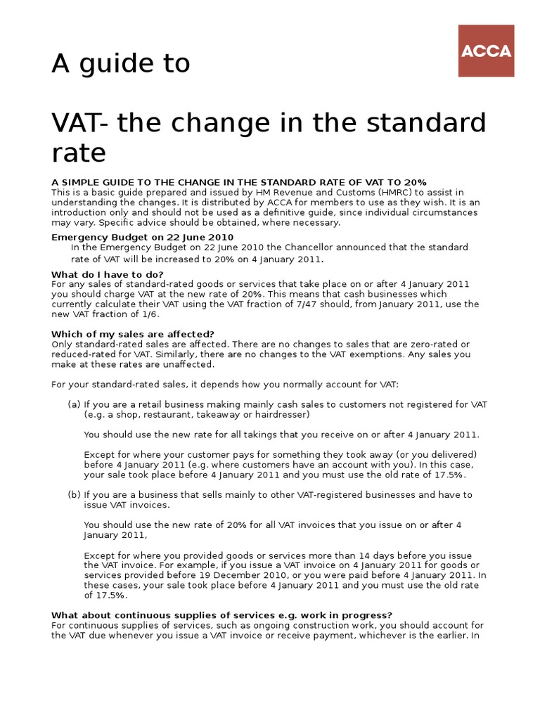 A Simple Guide To The Change in The Standard Rate of Vat To 20 PDF