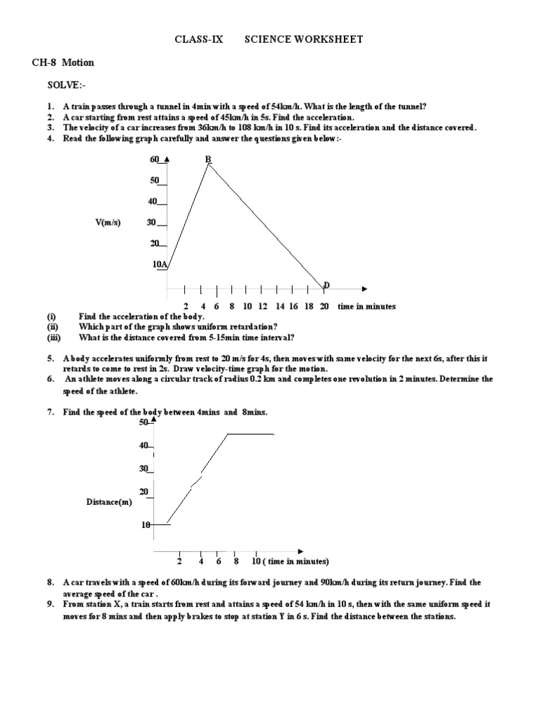 Motion Worksheet Ch8 CBSE Class 9 PDF