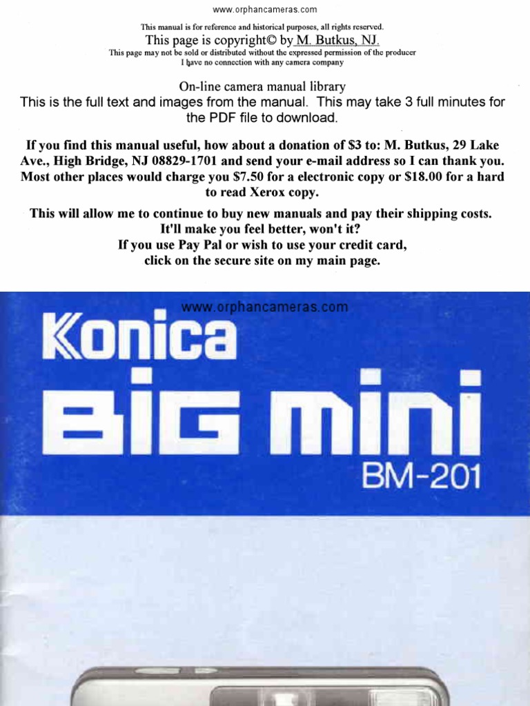 Konica BIG mini BM-201 使用説明書付き Konica Big Mini BM-201 Battery Guide | PDF | Flash (Photography