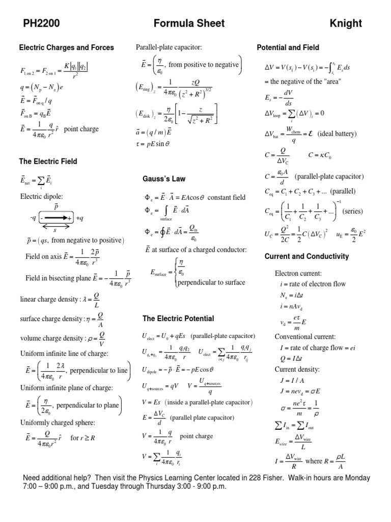 University Physics Equation Sheet | PDF | Natural Philosophy | Physics