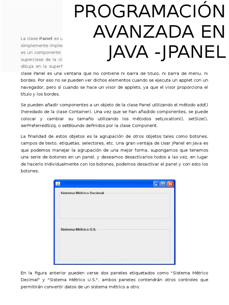 Introducción a JPanel en Java Swing | PDF | Java (lenguaje de ...