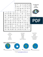 Continents Oceans Wordsearch