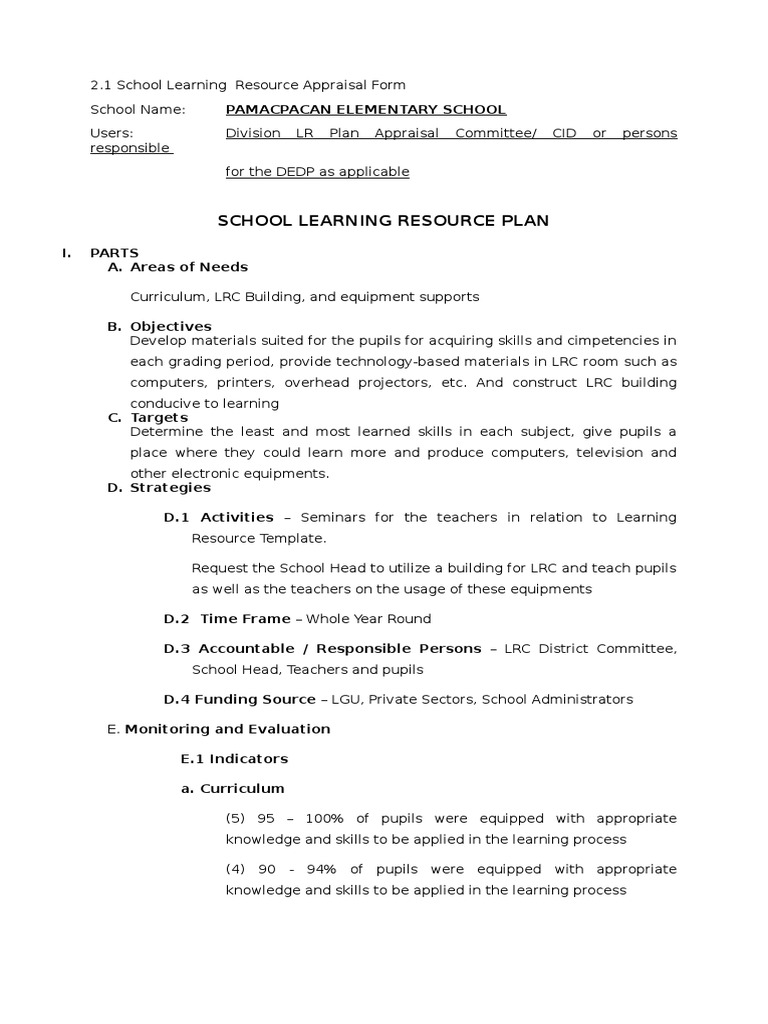 School Learning Resource Plan | PDF