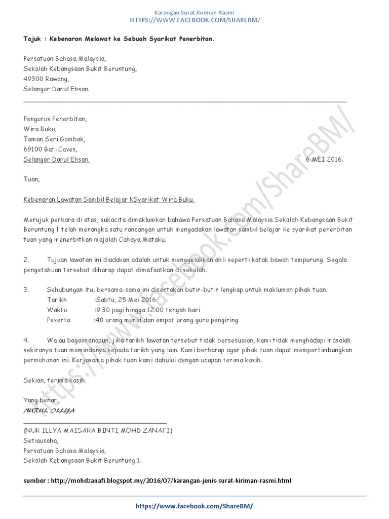 10 Karangan Surat Kiriman Rasmi