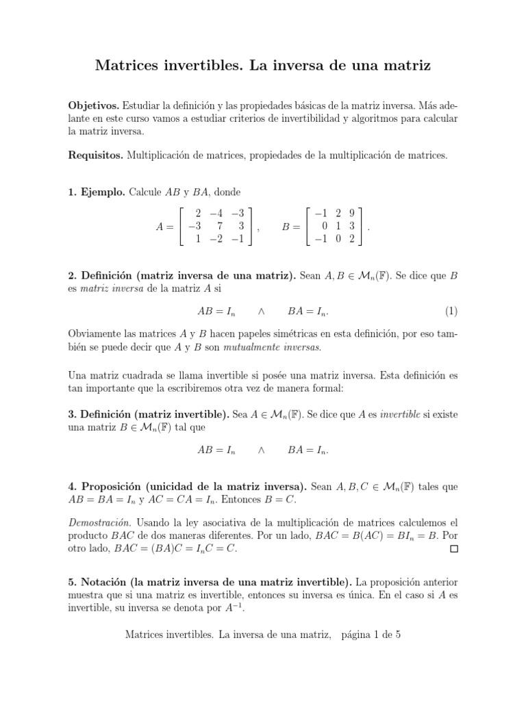 Introducción a Matrices Invertibles | PDF | Matriz (Matemáticas ...