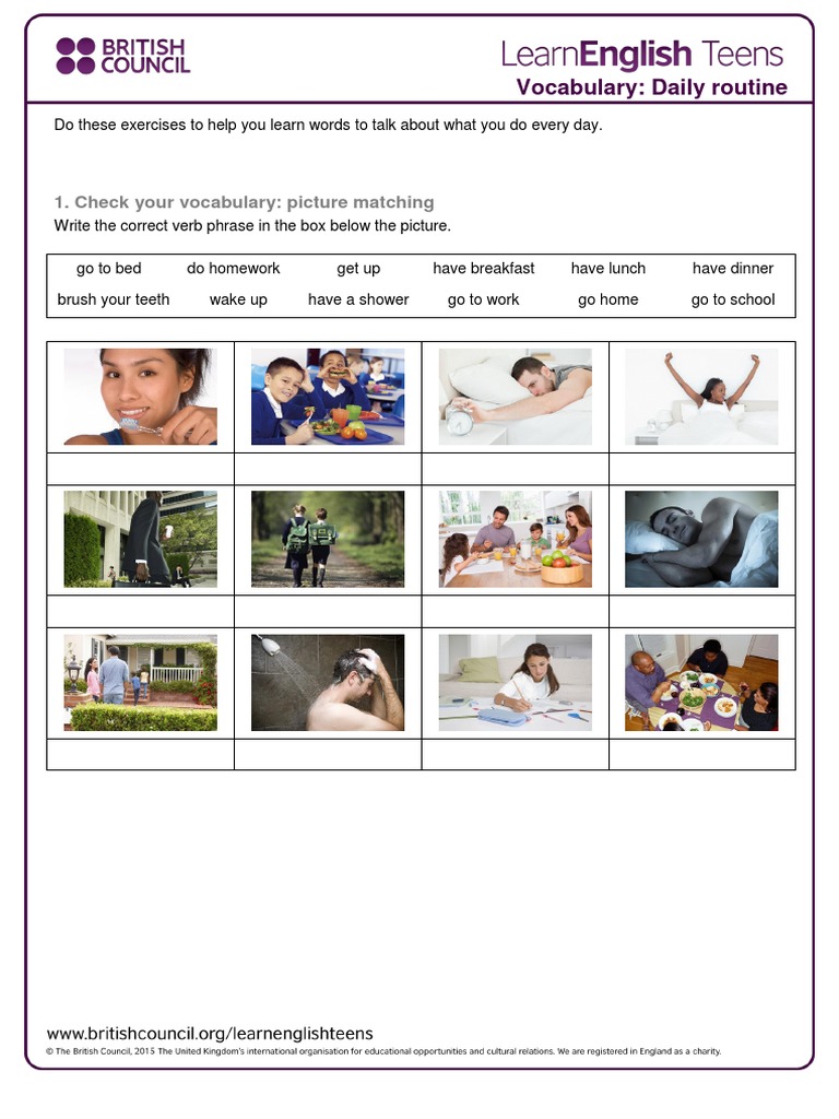 Daily Routine Vocabulary Exercises | PDF