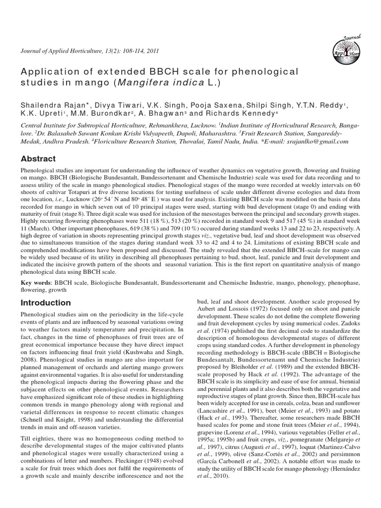 Application of Extended BBCH Scale For Phenological PDF Flowers Mango