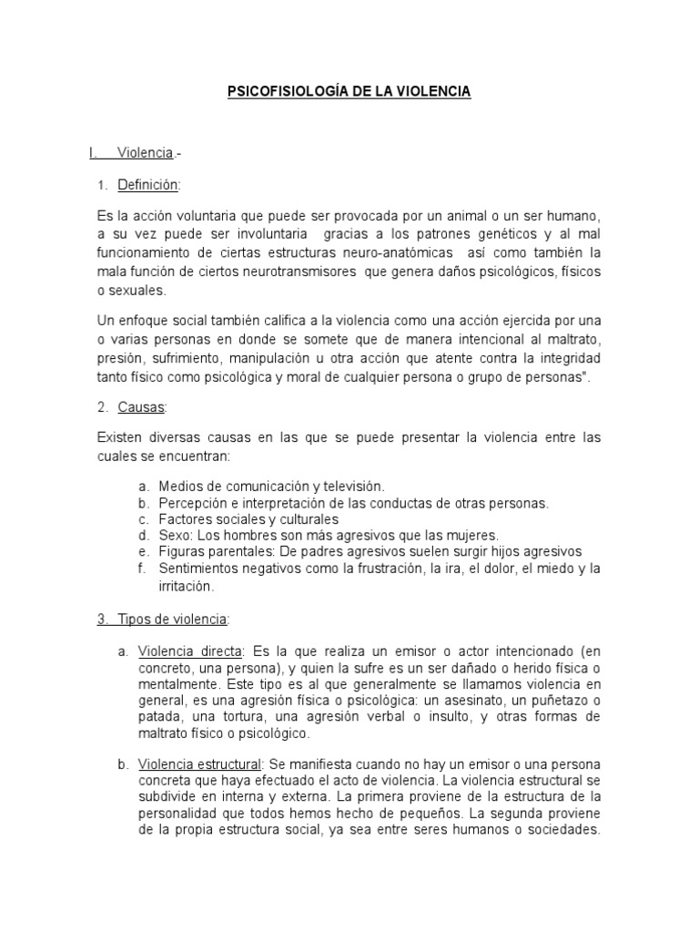 Psicofisiología de la Violencia: Causas y Tipos | PDF | Violencia ...