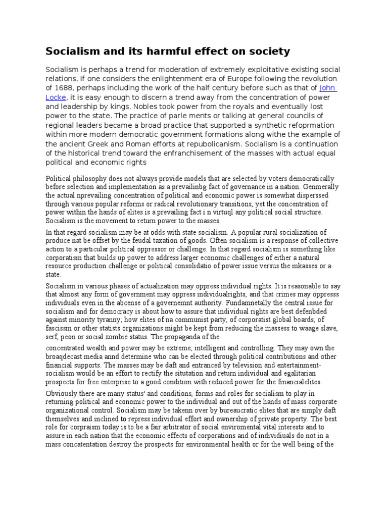 Socialism and Its Harmful Effect On Society | PDF | Socialism | State ...