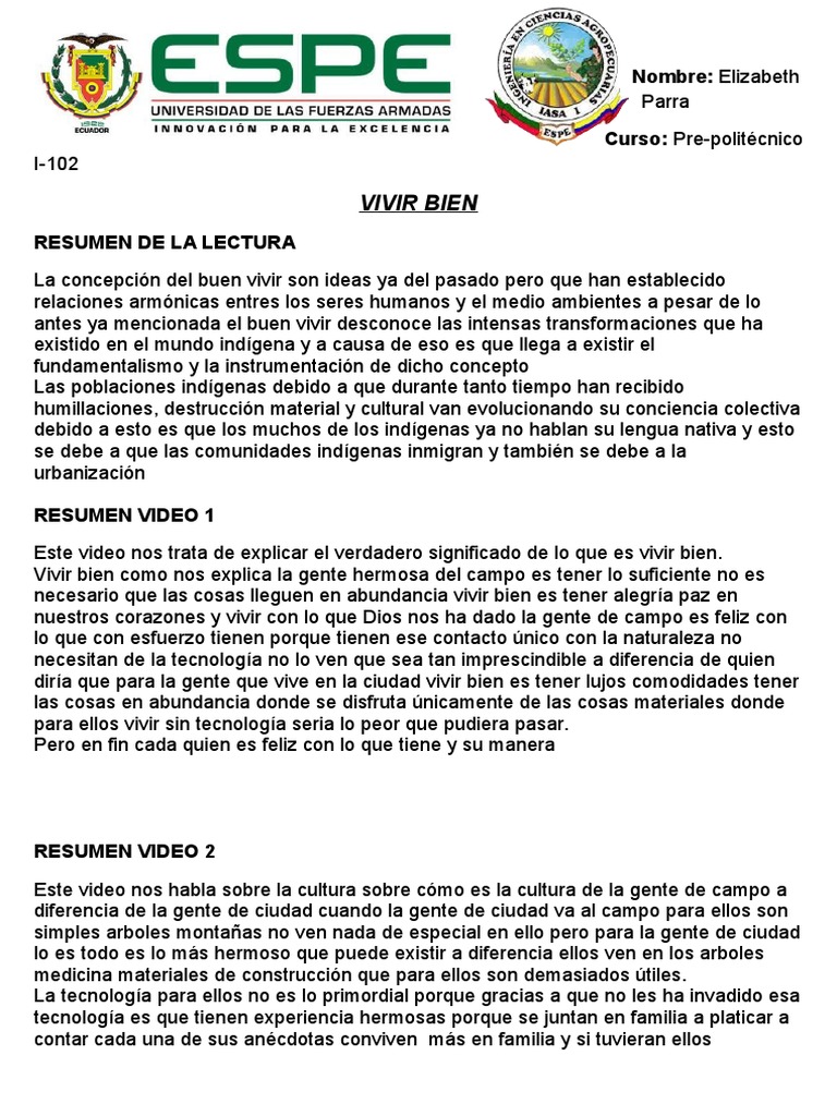 Resumen Lectura y Videos SUMAK KAWSAY PDF Gente indígena Naturaleza