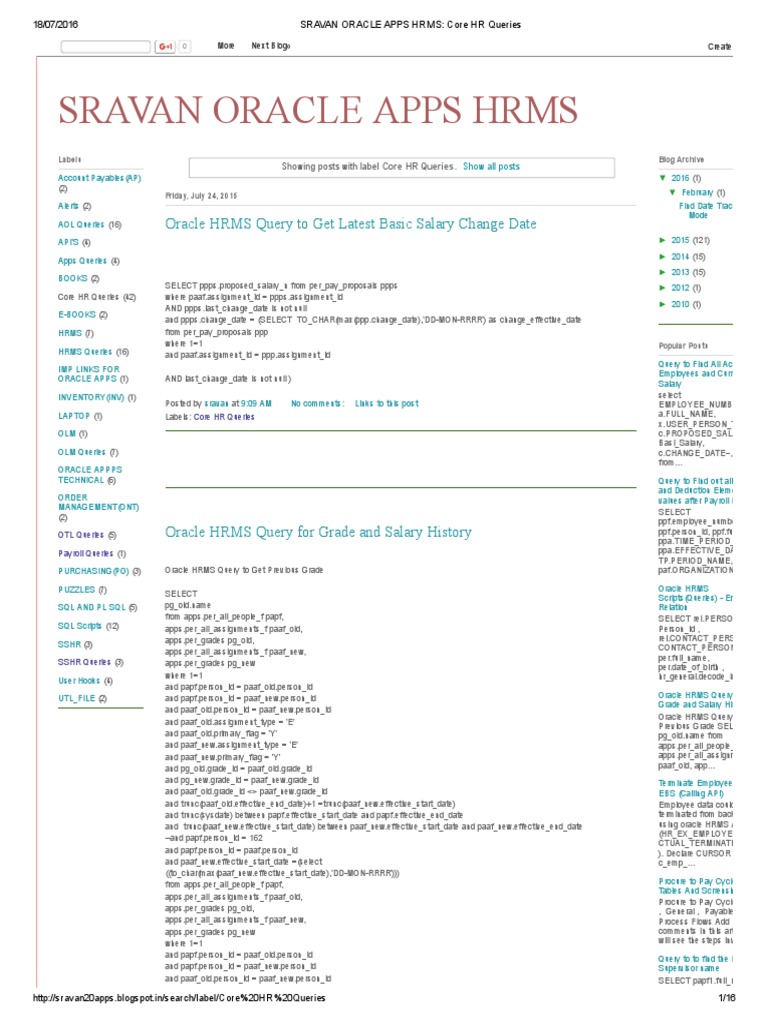 Core HR Queries for Oracle Apps | PDF | Human Resource Management | Sql