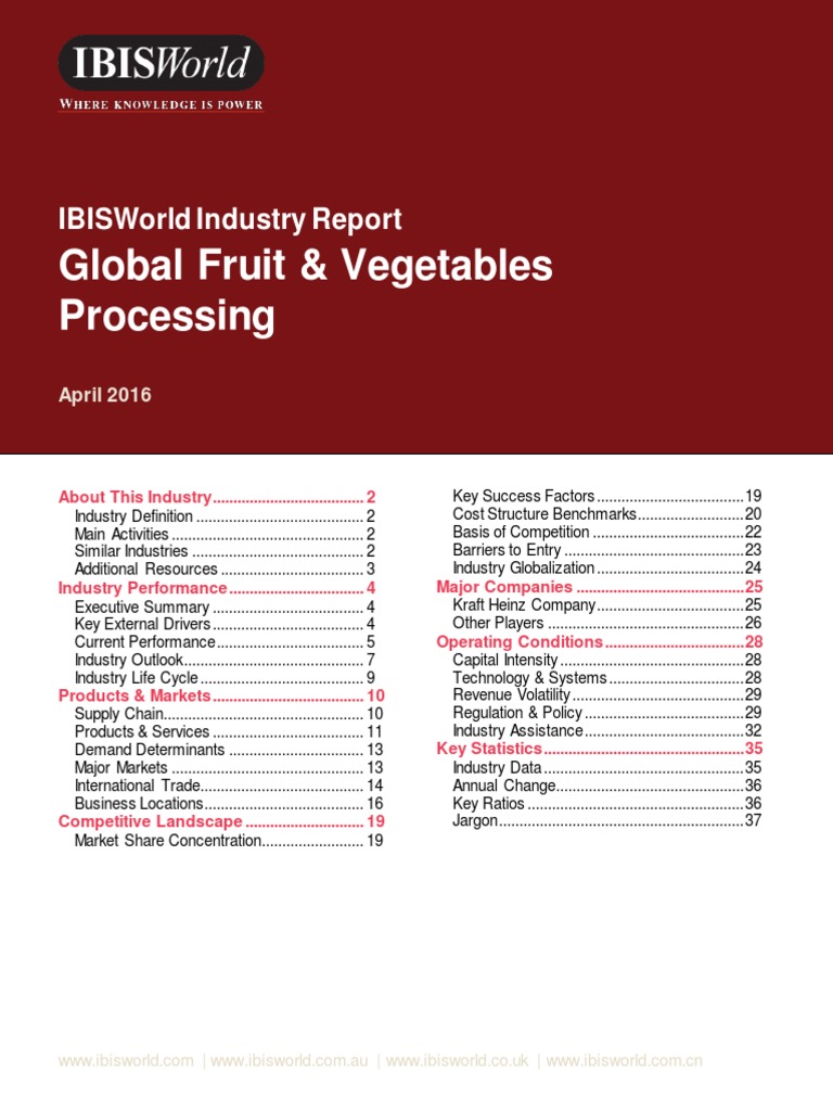 Global Fruit and Vegetables Processing PDF Vegetables Grocery Store