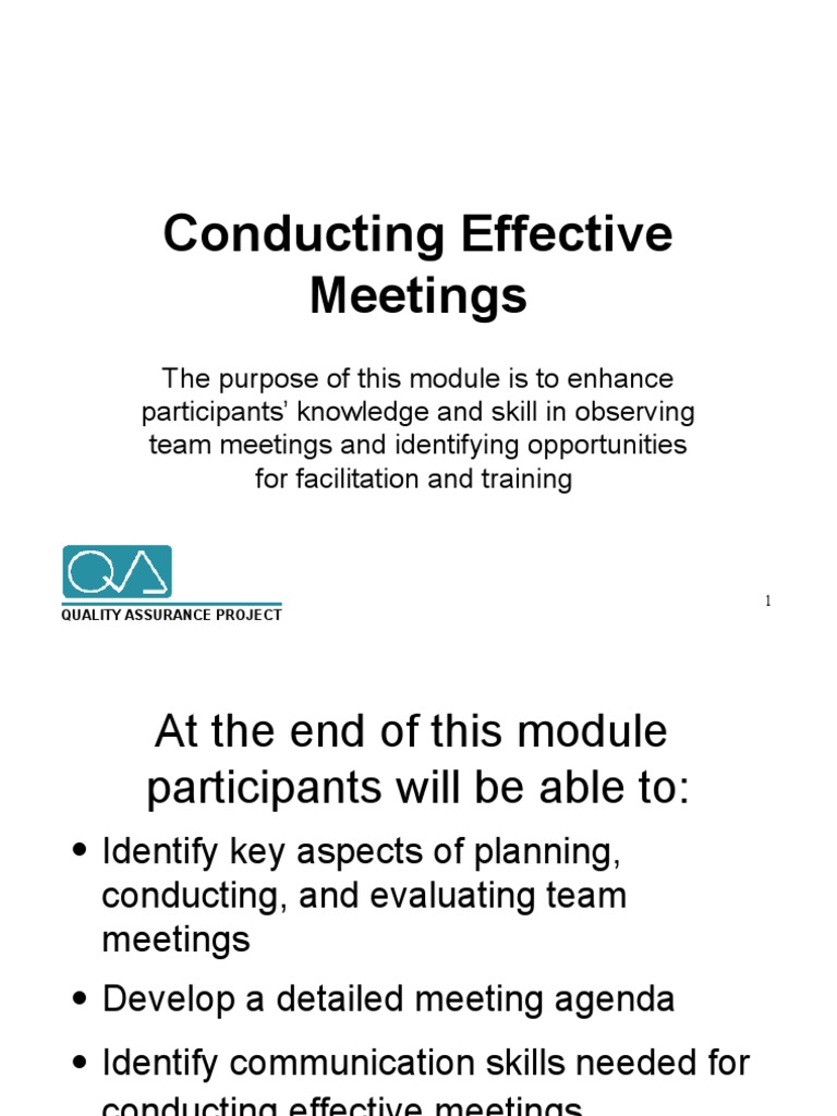 Conducting Effective Meetings Slides Pdf Quality Assurance