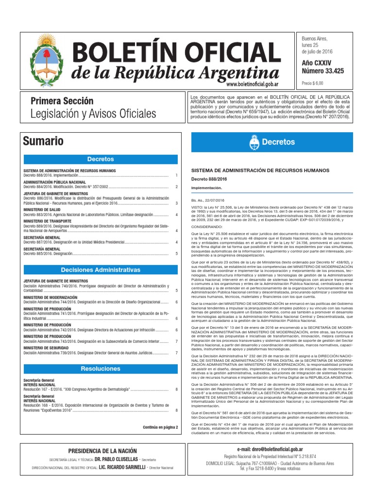Boletín Oficial de la República Argentina, Número 33.425. 25 de julio