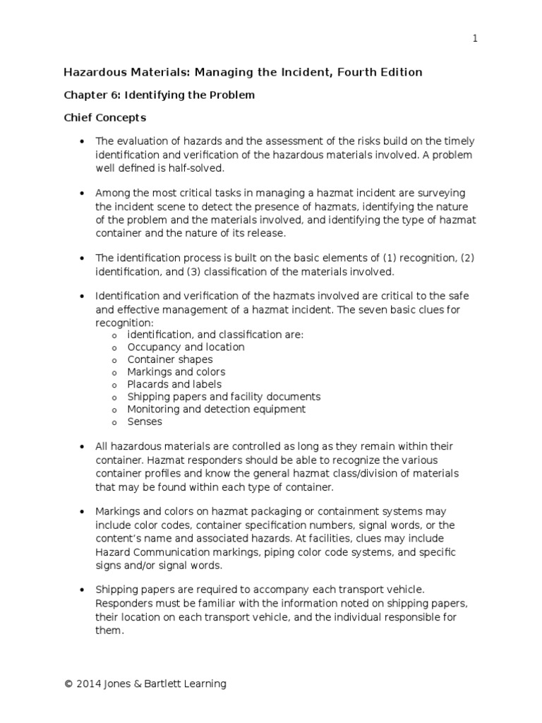 Hazardous Materials Managing The Incident, Fourth Edition Chapter 6