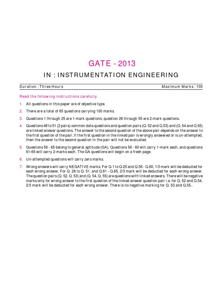 GATE 2013 Instrumentation Engineering | PDF | Amplifier | Capacitor