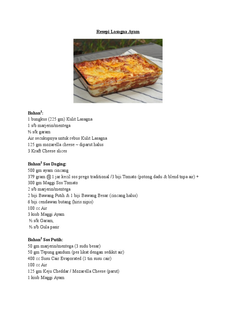Resepi Lasagna Ayam