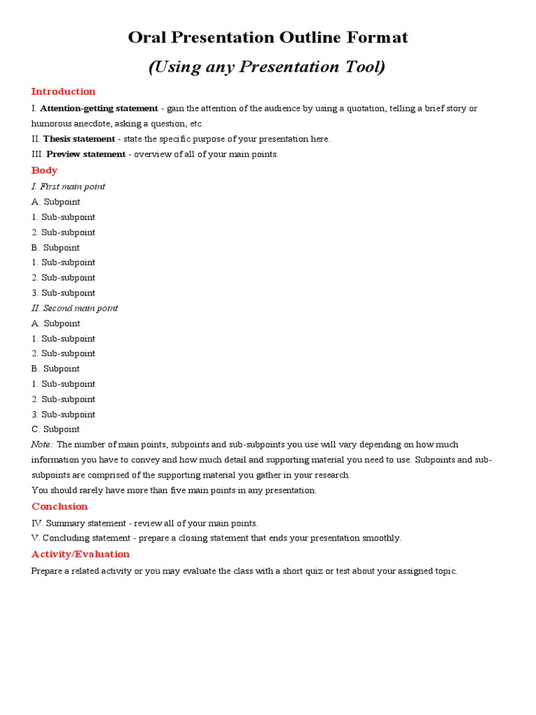 format for oral presentation