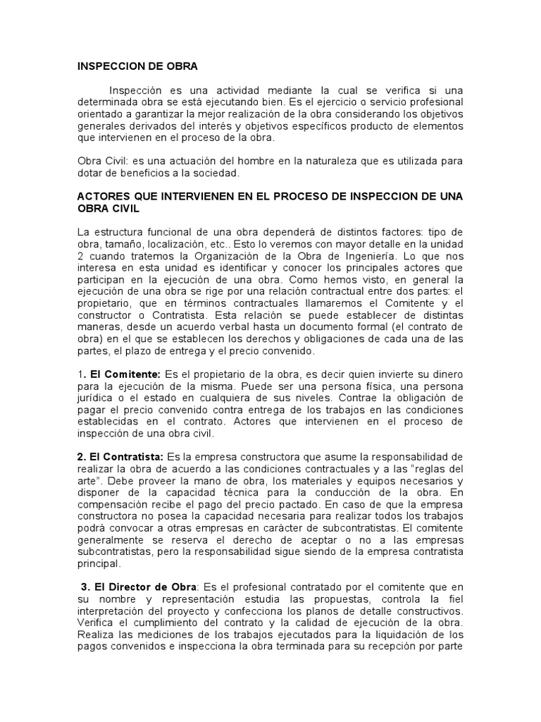 Inspección y Actores de Obra Civil | PDF | Calidad (comercial) | Ingeniería