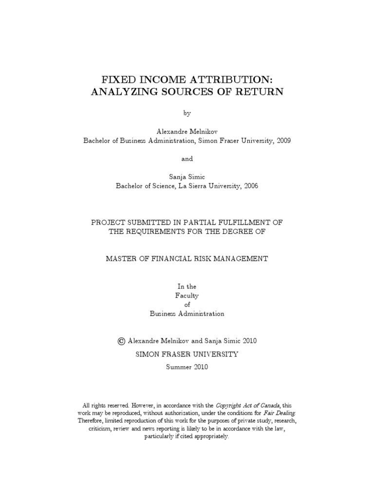 Fixed Portfolio Performance Attribution PDF Bond Duration