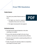 Learning's From TMG Simulation: Product Features