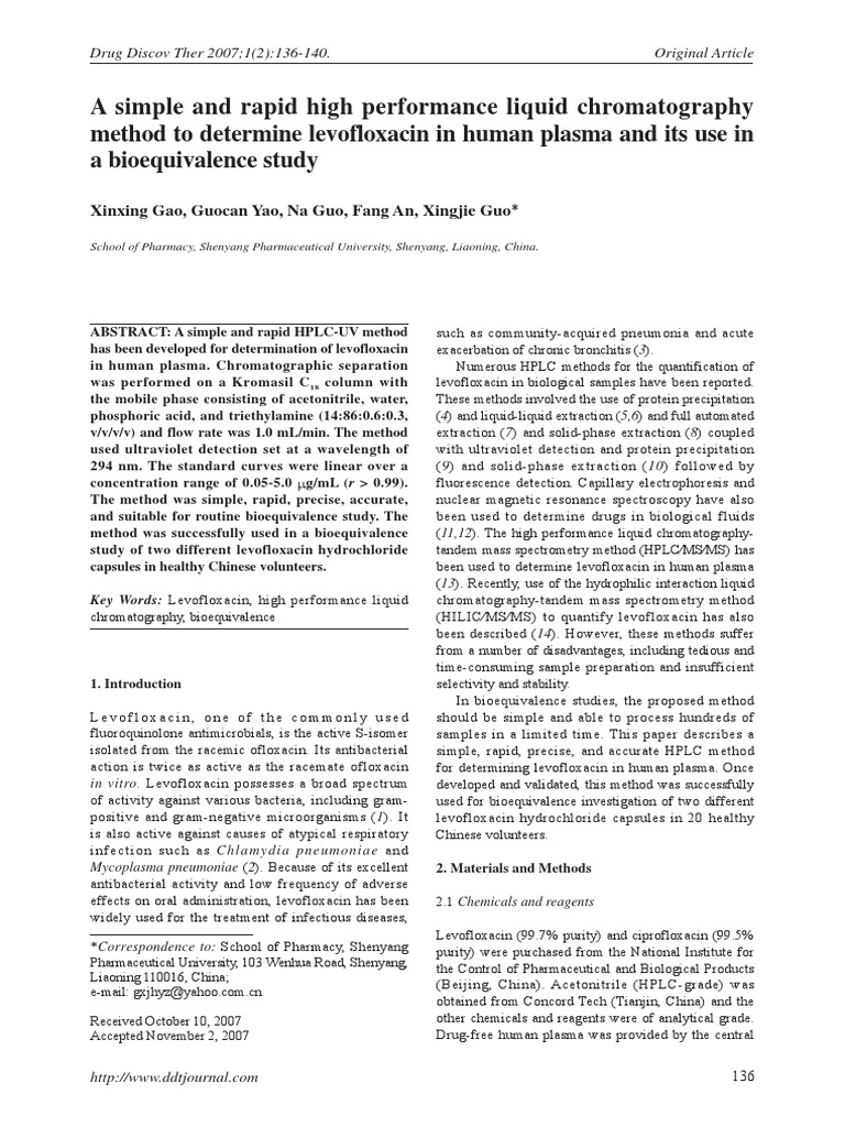 A Simple and Rapid High Performance Liquid Chromatography Method To ...