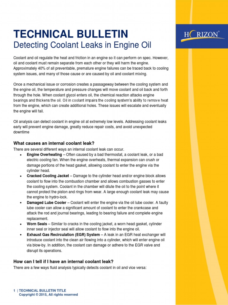 Detecting Coolant Leaks in Engine Oil PDF Internal Combustion