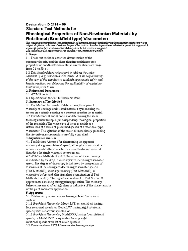 Standard Test Methods For Rheological Properties of NonNewtonian
