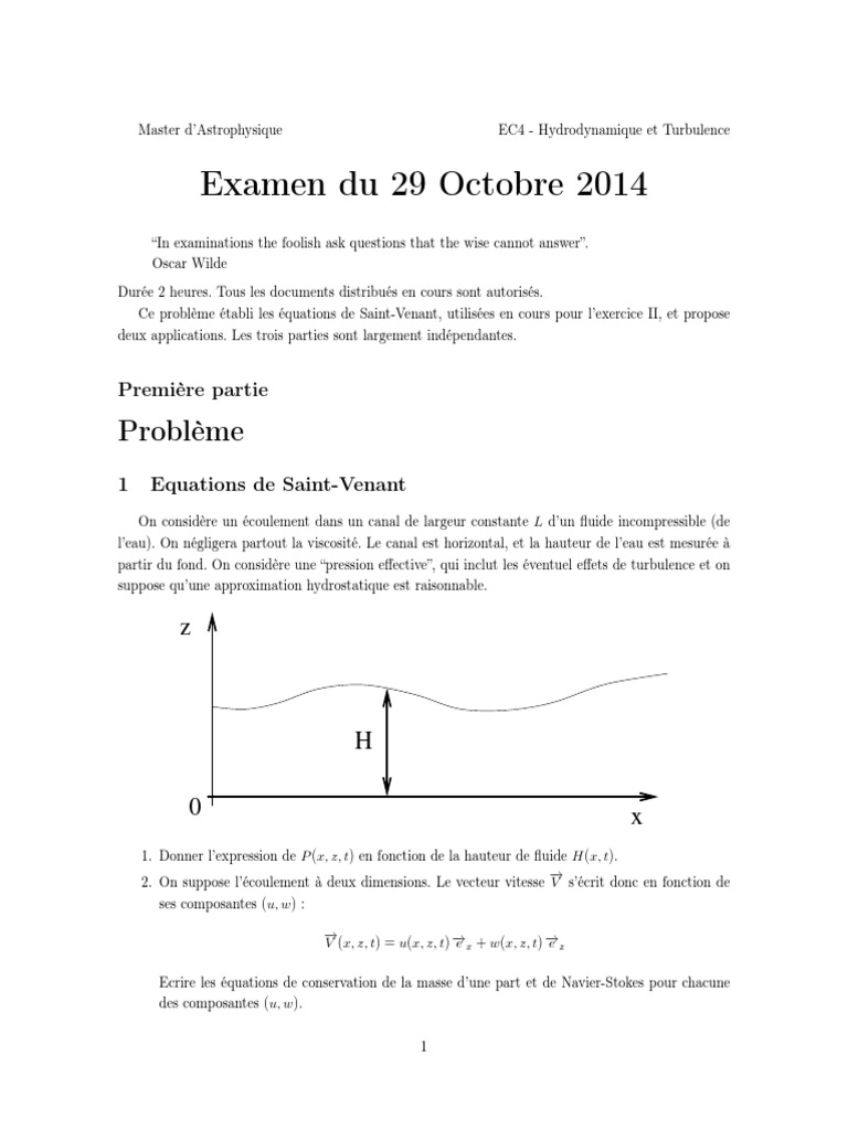 Cours Et Exercices Corrigés D hydraulique Générale Pdf Exercices Corrigés D'hydrodynamique Et Turbulences | PDF | Dynamique des  fluides | Dynamique (Mécanique)