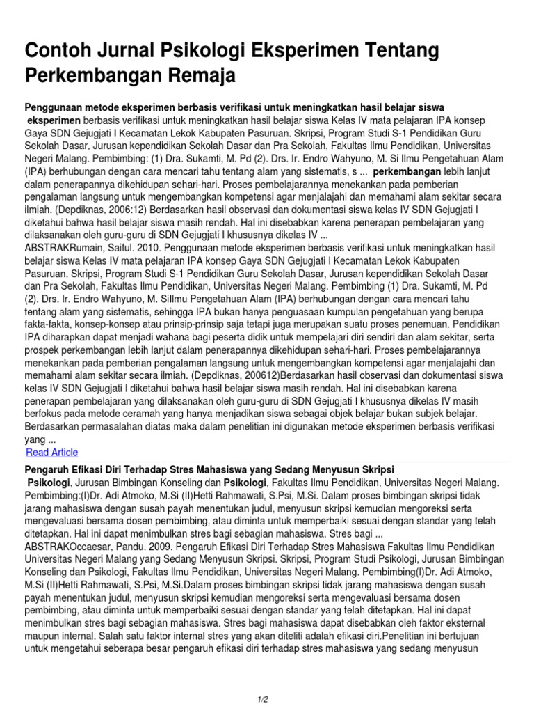 Contoh Jurnal Psikologi Eksperimen Tentang Perkembangan Contoh Jurnal Psikologi Eksperimen Tentang Perkembangan