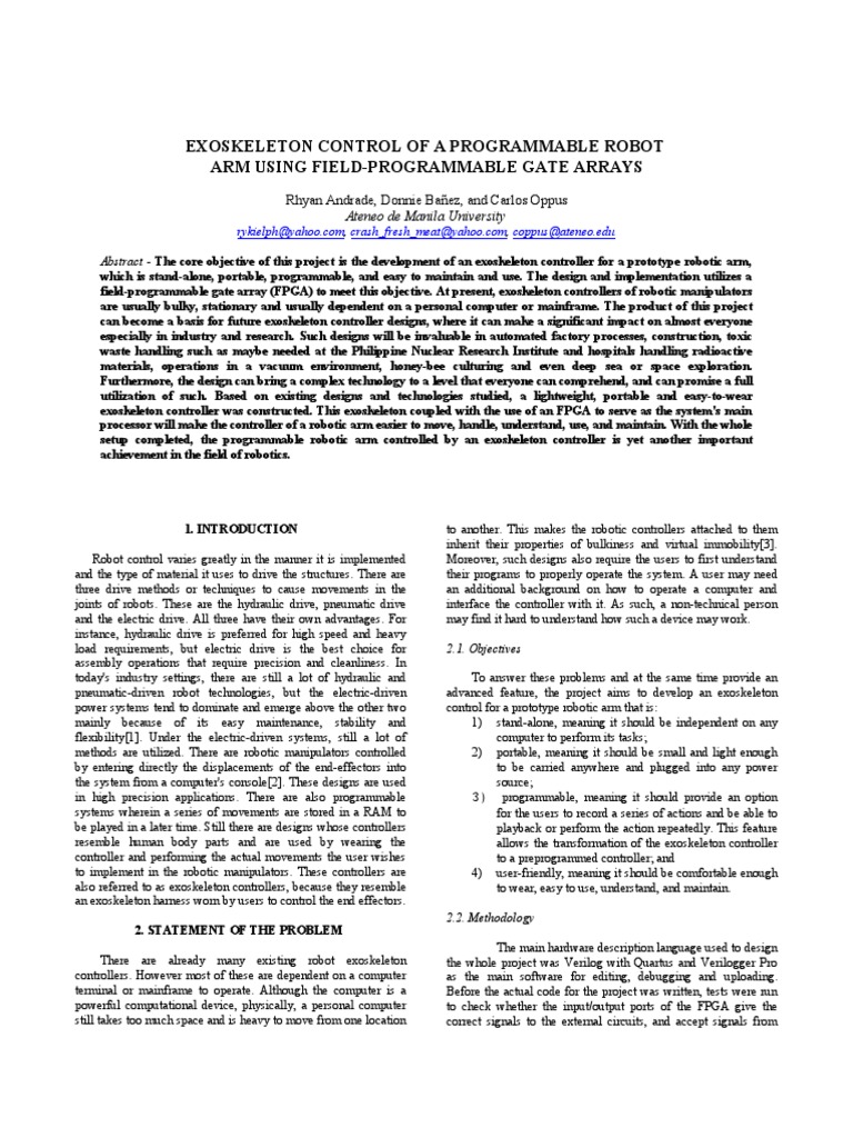 FPGA-Based Exoskeleton for Robotic Arm | PDF | Field Programmable Gate ...
