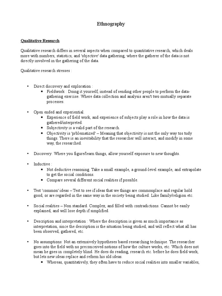 Ethnography Notes Field Research Ethnography Free 30day Trial