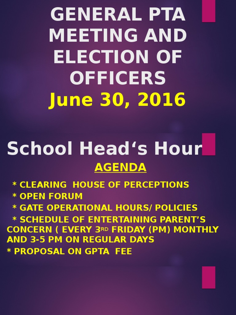 PTA Meeting Agenda and Officer Elections | PDF