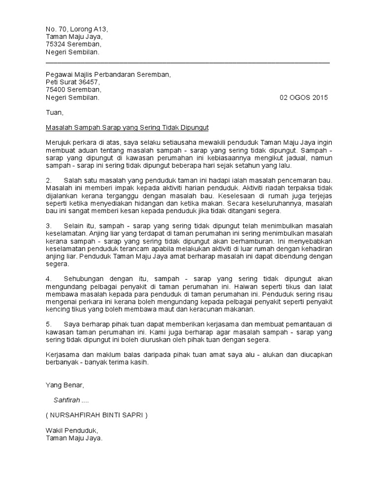 Surat Kiriman Rasmi Tentang Pembinaan Kondominium Di Lereng Bukit
